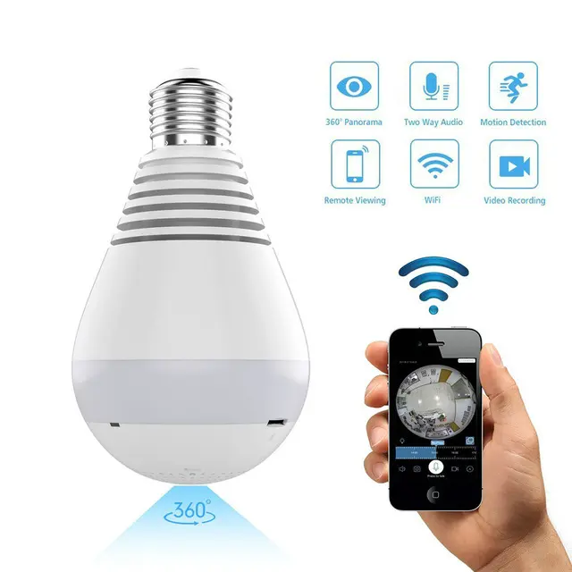 Dropshipping V380 Wifi Bulb Camera Light Panoramic 1080P HD Lamp Holder Home Security Wireless Spotlight IP Camera