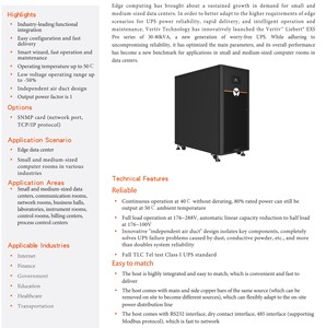 Vertiv Liebert EXS PRO 40KVA 40KW 380V Three Phase <b>UPS</b> Online Tower <b>UPS</b> for Data Center Networking - Product Image 3