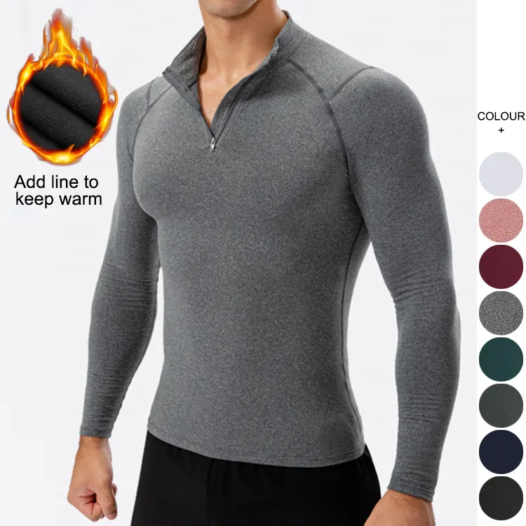 Men Sports Long Sleeve Shirts Half Zip Up Sweatshirt Fitness Jogging Tops Breathable Training Compression Running Tshirts