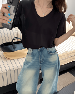 <span class=keywords><strong>T</strong></span>-<span class=keywords><strong>shirt</strong></span> décontracté pour <span class=keywords><strong>femme</strong></span>, <span class=keywords><strong>col</strong></span> en <span class=keywords><strong>V</strong></span>, 180 grammes, coupe ajustée, <span class=keywords><strong>manches</strong></span> courtes, tricoté, style oversize, é<span class=keywords><strong>t</strong></span>é - Product Image 6
