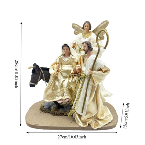 Crèche de la Nativité « Voyage en Égypte », Statue de la Sainte Famille en résine, Crèche de la Sainte Famille blanche et dorée - Product Image 4