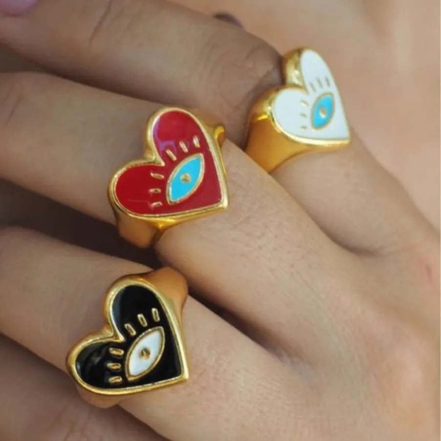 Grosir perhiasan kreatif Aloi perhiasan cincin mata mode berlapis emas perhiasan hati terbuka dapat disesuaikan untuk wanita