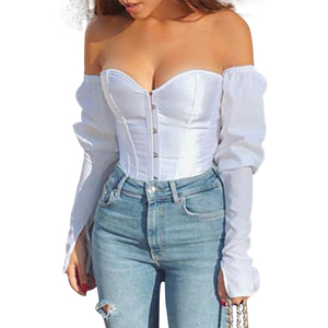 Commercio all'ingrosso Plain White <span class=keywords><strong>Corsetto</strong></span> Top Corsetti Da Sposa Manica Lunga <span class=keywords><strong>Corsetto</strong></span> Top <span class=keywords><strong>Con</strong></span> <span class=keywords><strong>Maniche</strong></span> - Product Image 1