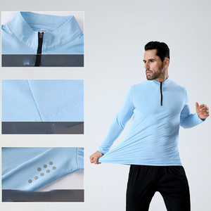 Casual cremallera correr manga larga estiramiento hombres deportes Color sólido <span class=keywords><strong>ropa</strong></span> de secado rápido cuello alto <span class=keywords><strong>ropa</strong></span> de trabajo apretado Top - Product Image 2