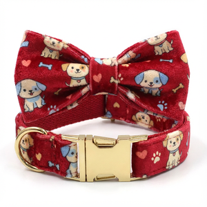 Conjunto de Arnés para Perro de Terciopelo Rojo con Colores y Patrones Personalizados 2026, con Hebillas de Metal Oro Rosa, Apto para Cachorros - Product Image 2