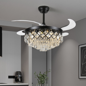 42-inch Quạt trần có thể thu vào quạt trần với ánh sáng LED Đèn chùm pha lê hiện đại quạt điều khiển từ xa DC Reversible - Product Image 3