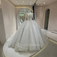 Jancember DW0129 Robe de mariage perlée à paillettes et manches longues pour femme