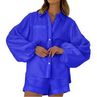 Ensemble de pyjama décontracté pour femme en 100 % coton respirant, coupe ample, manches longues, taille mi-haute, avec logo sur le devant