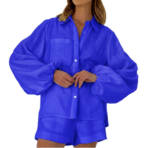 En stock – Ensemble pyjama ample pour femme 100 % coton respirant, idéal pour la maison et les loisirs décontractés - Product Image 3