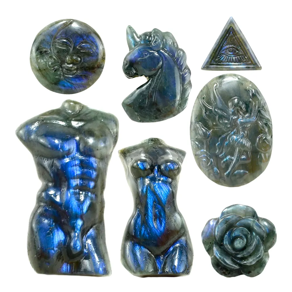 Piedras curativas de cristal natural tallado labradorita piedra preciosa cristal Animal tallado colgante