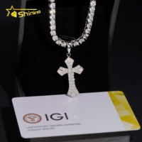 Pendentif en argent S925 plaqué or blanc, motif croix, serti de diamants de laboratoire, style hip-hop, bijoux religieux