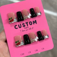 Faux ongles réutilisables en ABS, 10 pièces, motif carré pré-dessiné, à coller, couvrance totale, faits main, motif canard