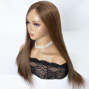 Erstklassige Europäische Echthaar-Perücke Braun Seidig Glatt Silikonkappe Silk Top Medizinische Perücken für Alopezie - Product Image 4