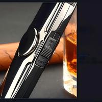 Briquet à double jet droit, rechargeable, coupe-vent, en métal durable, gadget original et cool pour l'extérieur