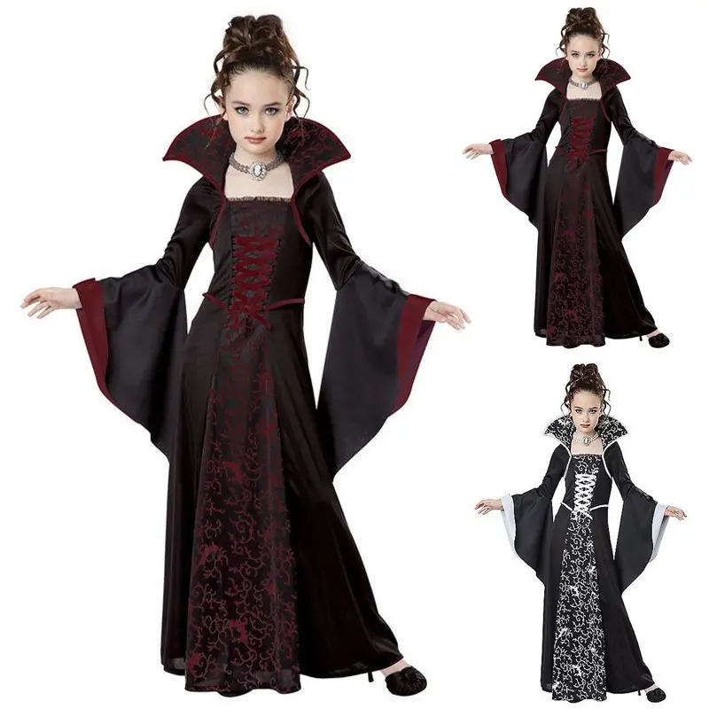 Kostum Halloween untuk Anak Perempuan Kostum Cosplay Vampir Penyihir Disfraz Halloween Mujer Pakaian Pertunjukan Anak-anak untuk Pesta