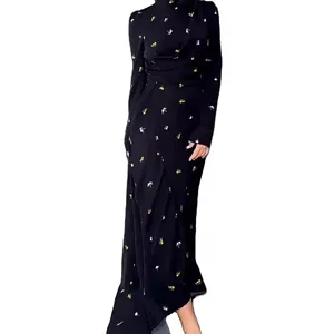 Middle East Arabia 2024 New Fashion Temperament Long Sleeve Ruffle Dresses Long Dresses