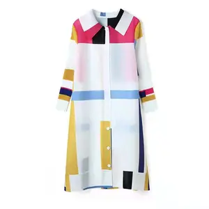 Tianbao jupe plissée simple boutonnage à manches longues imprimé couture robe de mode décontractée