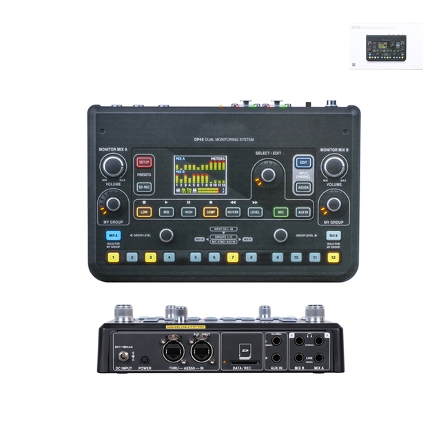 DP48 Dual 48 Channel Personal Monitor Mixer with SD Card  Recorder Stereo Ambience Microphone and Remote Powering