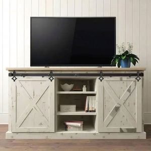 ชุดอุปกรณ์ประตูบานเลื่อนคู่ขนาดเล็ก 6 ฟุต WEKIS Brass Soundproof ดีไซน์ทันสมัยสำหรับตู้ ตู้วางทีวี ตู้เสื้อผ้า - Product Image 3