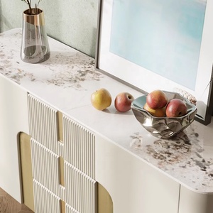 Credenza con Piano in Pietra Sinterizzata, Corpo in MDF, Finitura Crema, Finiture Dorate, Cassetti, Mobile Moderno per Soggiorno - Product Image 4