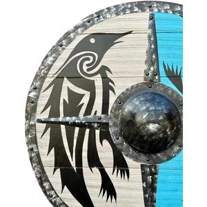 Viking Wooden Shield 24 Round Eco-Friendly <b>Wall</b> <b>Mount</b> Decor Medieval Bird Theme Home Living Room Indoor Use - Product Image 2