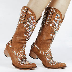 <span class=keywords><strong>Botas</strong></span> Altas hasta la Rodilla BUSY GIRL KMF3001 para <span class=keywords><strong>Mujer</strong></span>, <span class=keywords><strong>Botas</strong></span> Vaqueras con Tacón Cuadrado, Bordado Floral, Estilo Occidental - Product Image 2