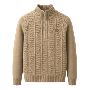 Pull en laine d'hiver pour homme, respirant, anti-plis, anti-rétrécissement, tricoté, avec logo frontal, col roulé mi-haut - Product Image 1