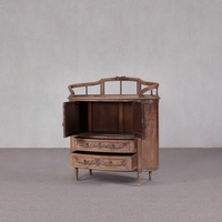 Aparador de Estilo Luis XVI Francés con Rieles Tallados a Mano, Mueble de Madera Maciza Curvada de 2 Puertas y 2 Cajones, Buffet Vintage