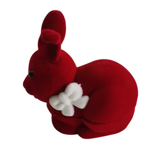 Rote Farbe Samt Kaninchen form Ring Box Beliebte Schmuck Ring Box Halter