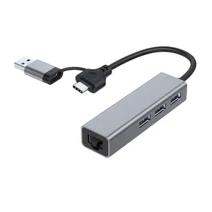 4 em 2 hubs Ethernet divisor USB 3.0 tipo C hub com porta de rede Rj45 suporte para carregamento, transferência de dados e adaptador de saída de vídeo
