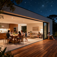 Service de conception architecturale de villa moderne sur mesure avec plan de 5 chambres, piscine à débordement et espace extérieur