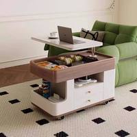 Table basse moderne minimaliste en bois massif avec plateau relevable, rangement et roulettes - Table centrale mobile pour salon