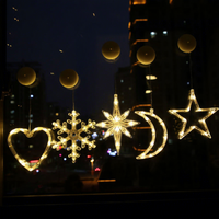 Lumières décoratives de Noël à LED à ventouse, alimentées par piles, motifs bonhomme de neige et étoile à cinq branches, pour vitrine de vacances