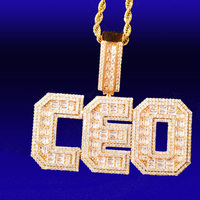 Collier Pendentif Prénom Personnalisé Plaqué Or Double Couche avec Zircon Cubique Bling Bling Lettre Initiale pour Fêtes Hiphop