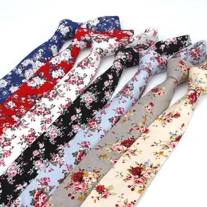 New arrival supplier cheap male cotton printed flower men's neckties wholesale wedding floral ties