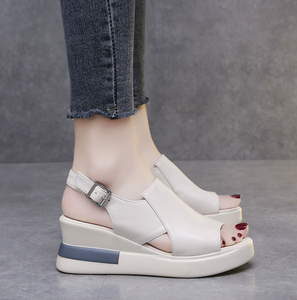 Sandales Compensées à Talons Hauts d'Été pour <span class=keywords><strong>Femme</strong></span> <span class=keywords><strong>2022</strong></span>, Bout Ouvert, Contrefort Ouvert, Design Plateforme à Bouton Unique, Montantes et Grandes Tailles Disponibles - Product Image 1