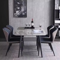 Ensemble Table à Manger Rectangulaire en Marbre Luxe Moderne et Chaises 4-6 Places, pour Restaurant, Salon, Pierre Frittée, Meubles Métalliques Design