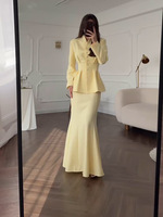 Setelan Wanita IStapromo untuk Kantor, Berhias Manik-Manik, Lengan Panjang, Slim Fit, Elastis, Setelan Blazer Dua Potong dan Celana, Setelan Bisnis