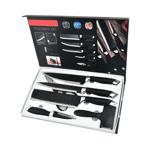 Ensemble de 7 couteaux de cuisine antiadhésifs à lame ondulée avec boîte cadeau, couteaux de découpe domestiques avec ciseaux, éplucheur, protège-doigts, grand stock - Product Image 5