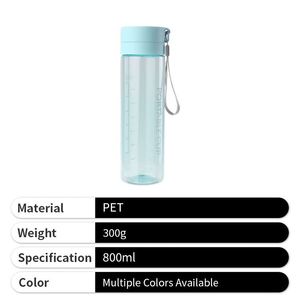 ขวดน้ำพลาสติกใสแบบพกพา 800 มล. ทรงกลมเพรียวบาง ใส่น้ำมะนาวได้ พร้อมฝาปิด - Product Image 4