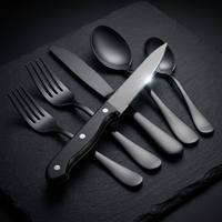 Ensemble de couverts de luxe noir minuit SS410, écologique, minimaliste, antirouille, pour cantine, cafétéria, service de repas quotidien