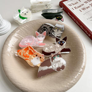 Barrettes fantaisie personnalisées en forme de chat mignon avec logo, pinces à cheveux biodégradables en acétate pour femmes aux cheveux fins - Product Image 5