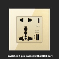 Interruptor de Pared con Panel de Vidrio Templado de Lujo, Enchufe Dorado para Reino Unido, Toma de Corriente Universal de 13A, USB Tipo-C, Carga Rápida de 18W, 250V PC