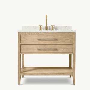 <span class=keywords><strong>Mobile</strong></span> <span class=keywords><strong>Bagno</strong></span> Minimalista AH in Rovere Bianco con Lavabo Singolo, Top in Marmo, Accessori Dorati, 2 Cassetti, Ripiano e Gambe Affusolate - Product Image 4