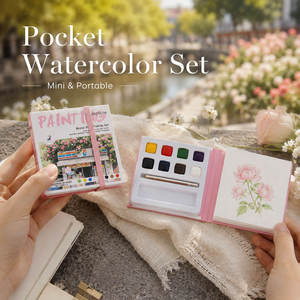 <span class=keywords><strong>Kit</strong></span> de peinture <span class=keywords><strong>aquarelle</strong></span> portable de <span class=keywords><strong>voyage</strong></span> avec 8 couleurs intégrées, pinceau, carnet de croquis pour la peinture artistique, le journal et le dessin - Product Image 1