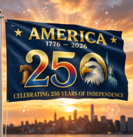 Drapeau de l'Amérique pour le 250e anniversaire de l'indépendance 1776-2026, imprimé numériquement en polyester avec mât en aluminium, vente en gros d'usine, logo personnalisé
