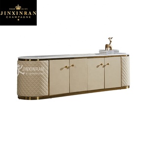 Living Room Furniture Stainless Steel Frame <strong>Marble</strong> Top Beige Centre <strong>Table</strong> Luxury Modern <strong>White</strong> Leather Cover Oval Coffee <strong>Table</strong> - Product Image 3