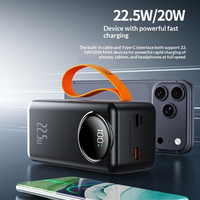 Batterie externe multifonction portable 60000 mAh PD 22,5 W à charge rapide avec affichage numérique, 2 câbles et lampe torche