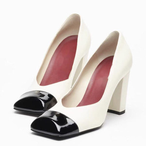 Big Size 45 Women Mixed Color Patchwork High Chunky Heels on Wide Fit Sandals Classic Square Toe Pumps - Product Image 3