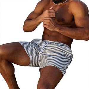 Short cargo pour homme style américain, à cordon de serrage, rayé, coupe jogger, pour le sport et le fitness, séchage rapide, respirant, décontracté, de plage, taille mi-haute, 4 points - Product Image 1